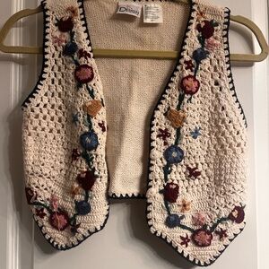 Girls Cream Floral Crochet‎ Vest